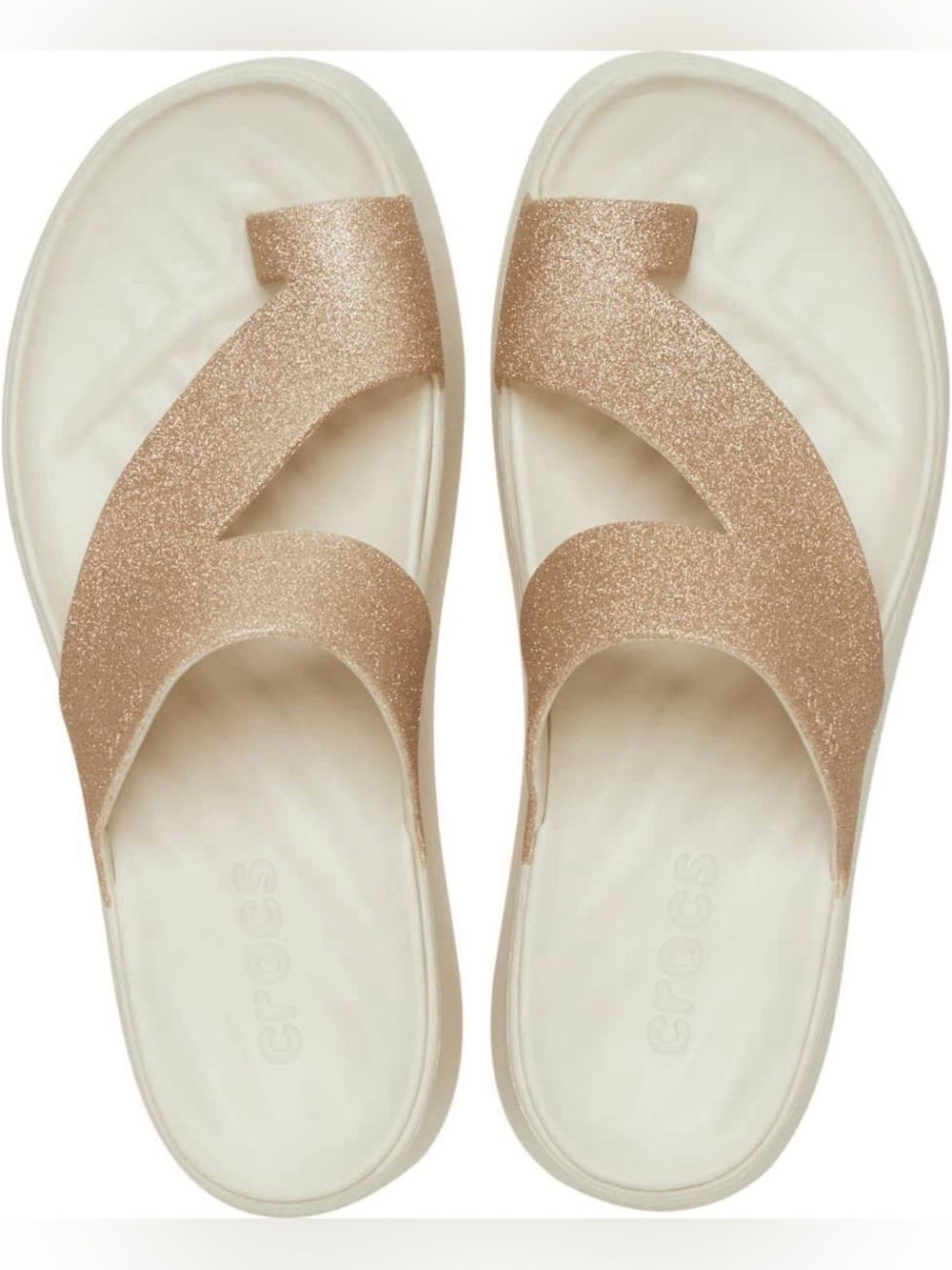 NWT Crocs Getaway Platform Toe Loop Sandals Size 10 in Gold Glitter